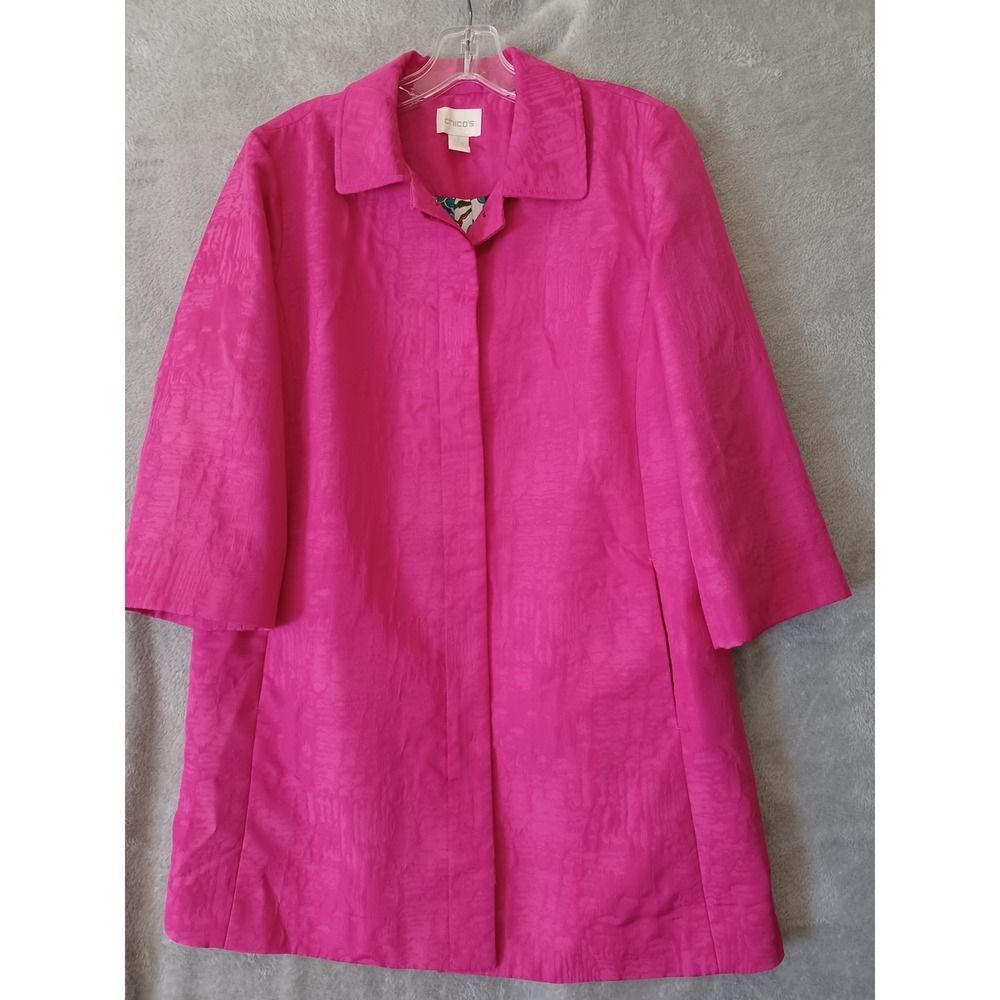 Chicos Pink Swing Jacket Sz 1 / M Textured 3/4 Sleeve Lightweight Preppy Office - Picture 11 of 11